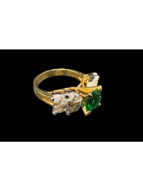 Vintage EDCO 925 Sterling Silver Green Glass Marquise Cocktail Ring Size 8